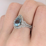 1.6ct Santa Maria Aquamarine Ring w Natural Diamonds in Solid 14K White Gold | Pear Shape 10x7mm | March Birthstone