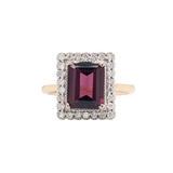 2.8ct Attractive Raspberry Garnet Ring w Earth Mined Diamonds in Solid 14K Yellow Gold | Emerald cut 9x7mm