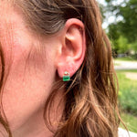 Beautiful Emerald Drop Earrings w Earth Mined Diamonds in Solid 14K Gold EM 7x5