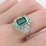 Bold Green Tourmaline Ring w Diamond Accents