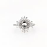 Aurora Collection Mixed Pear, Baguette & Round Ring Setting w Diamond Halo