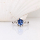 Oval Ring Semi-mount w Diamond Halo & Crossover Band