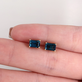 London Topaz Emerald Cut Stud Earrings | Solitaire Studs