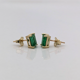 Emerald Earrings in Solid 14K Gold | Emerald Cut 7x5mm | Stud Earrings | May Birthstone