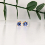 Four Prong Round Tanzanite Stud Earrings | Solitaire Studs