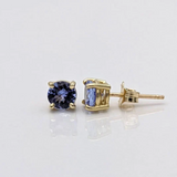 Four Prong Round Tanzanite Stud Earrings | Solitaire Studs