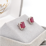 Madagascar Ruby Studs w Diamond Halo