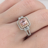 Double Diamond Halo Ring Semi Mount in Platinum w Baguette Diamond Accents