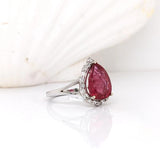 Pear Shaped Pink Tourmaline W a Mixed Baguette and Round Diamond Halo Ring in 14K White Gold | Pear