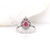 Pear Shaped Pink Tourmaline W a Mixed Baguette and Round Diamond Halo Ring in 14K White Gold | Pear