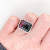 9.19ct Bi-Color Tourmaline Ring w Natural Diamond Halo in Solid 14k White gold