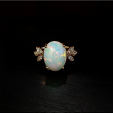 4.6ct Opal Ring w Earth Mined Diamonds in Solid 14k Rose Gold | Oval 14x10mm | October Birthstone