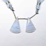 Blue Lace Agate | Drilled Matching Pair | Fan Shape - Side Drilled | Beautiful Faceted Gem | 27x17x5mm