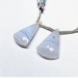 Blue Lace Agate | Drilled Matching Pair | Fan Shape - Side Drilled | Beautiful Faceted Gem | 27x17x5mm