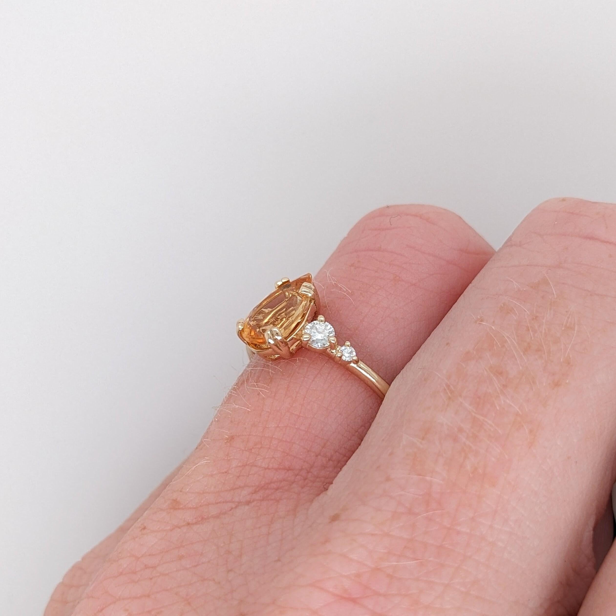 1ct Imperial Topaz Ring w Natural Diamonds in Solid 14k Yellow Gold Pear 9x5mm