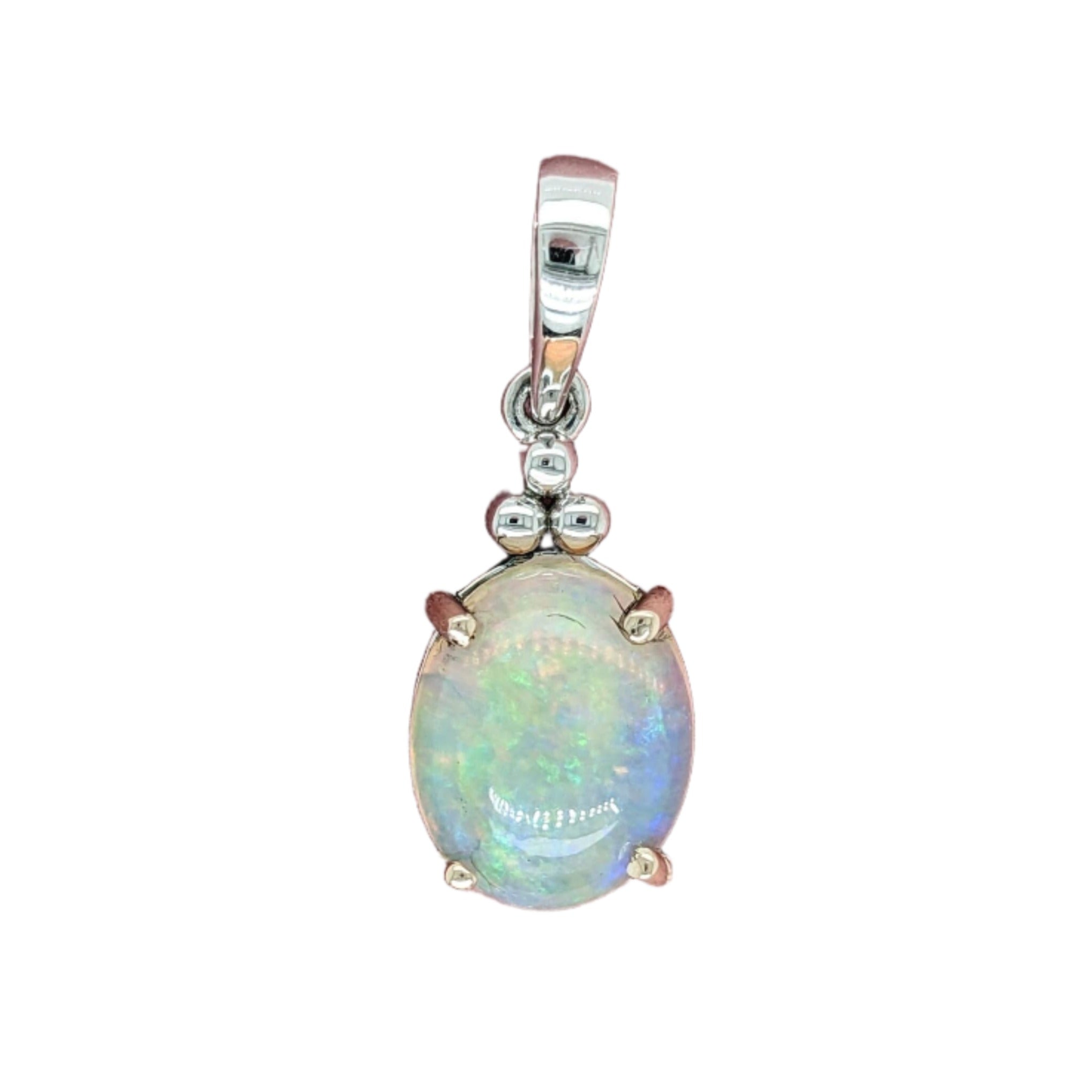 1.7ct Opal Solitaire Pendant in Solid 14k White Gold | Oval 10x8mm