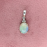 1.7ct Opal Solitaire Pendant in Solid 14k White Gold | Oval 10x8mm | October Birthstone