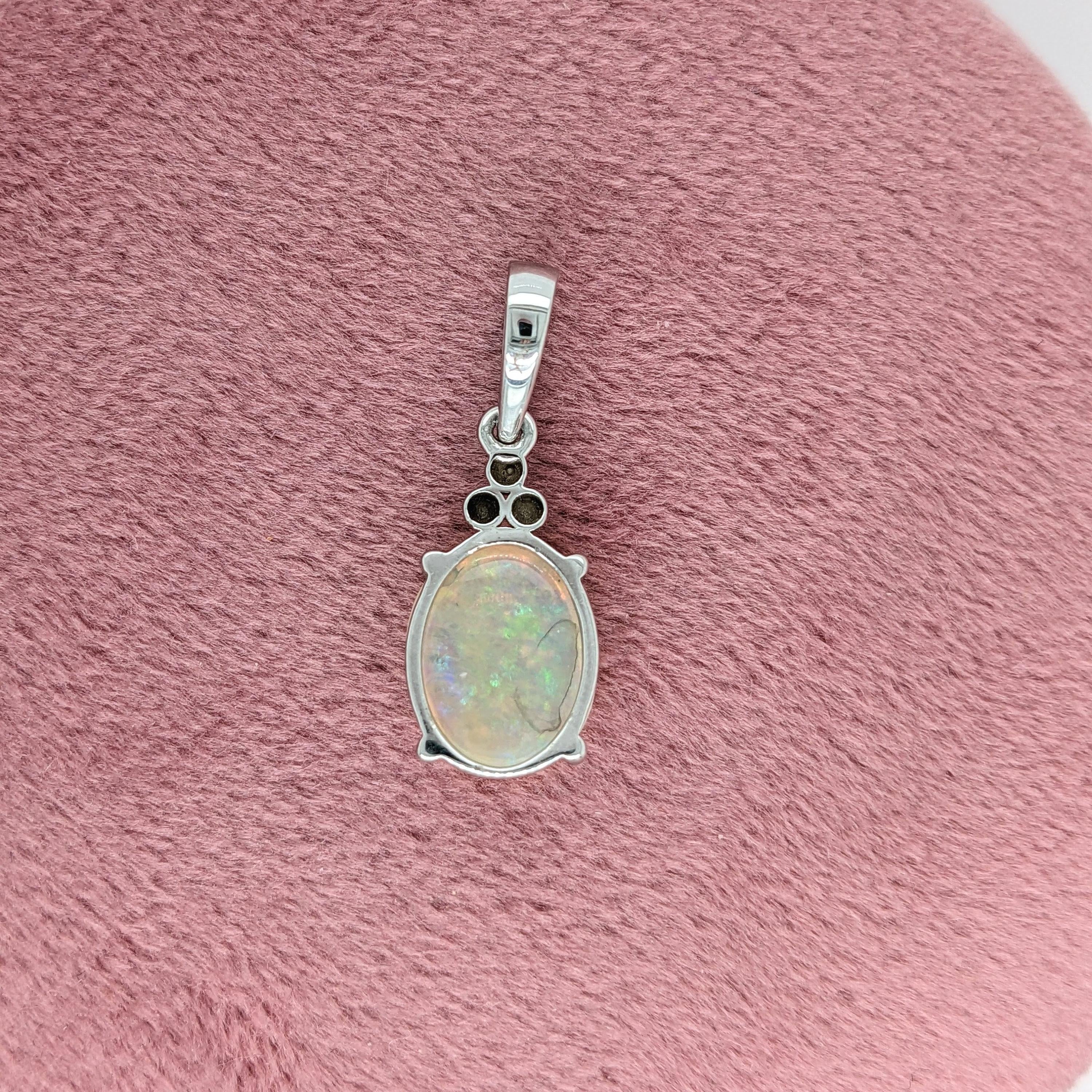 1.7ct Opal Solitaire Pendant in Solid 14k White Gold | Oval 10x8mm
