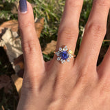2.3ct Snowflake Tanzanite Ring w Earth Mined Diamonds in Solid 14k Yellow Gold | Round 8.3mm | Snowflake Inspired | December Birthstone