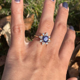 2.3ct Snowflake Tanzanite Ring w Earth Mined Diamonds in Solid 14k Yellow Gold | Round 8.3mm | Snowflake Inspired | December Birthstone