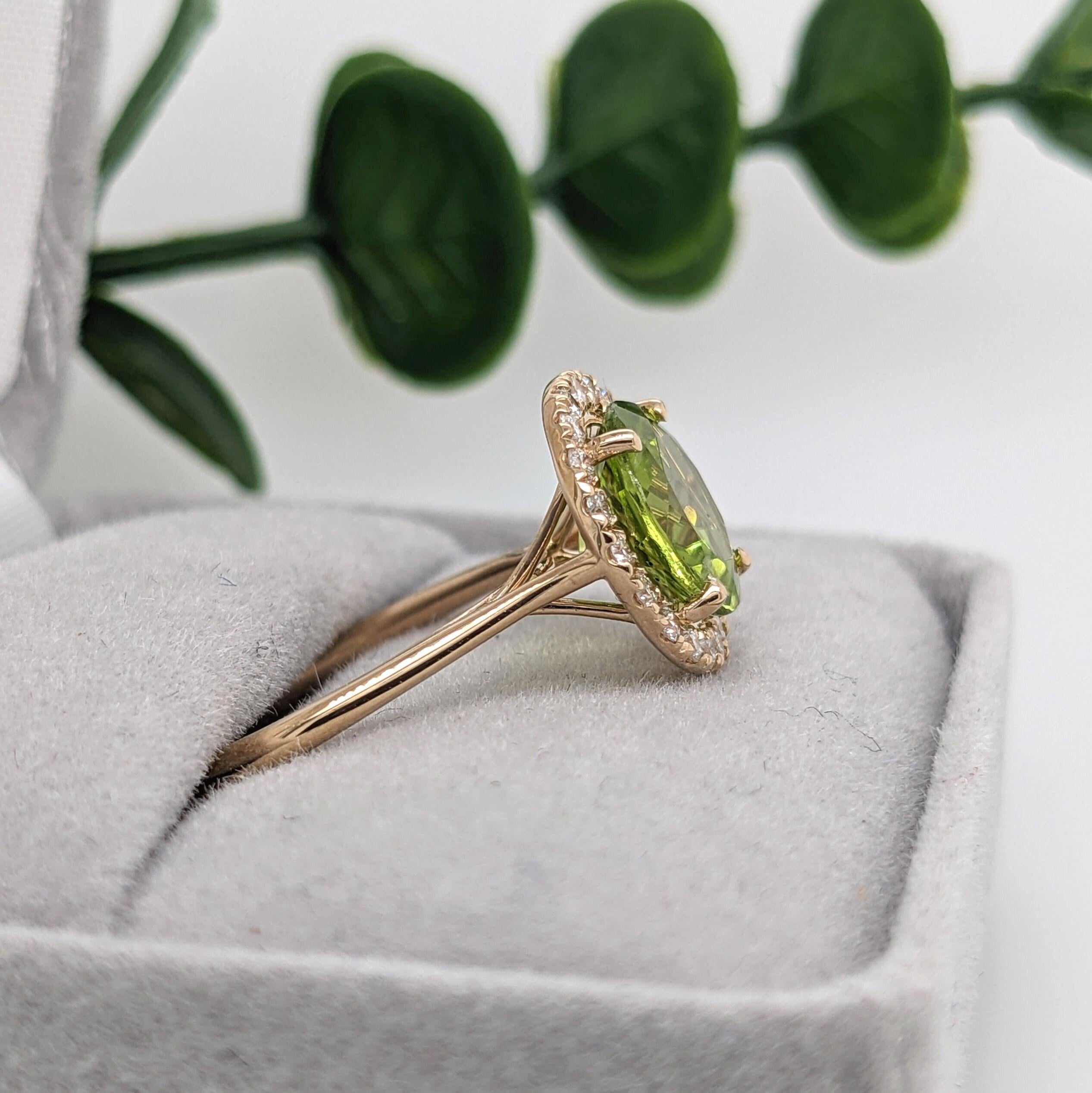 2.7ct Sparkling Peridot Ring w Natural Diamonds in Solid 14k Gold Round 9mm