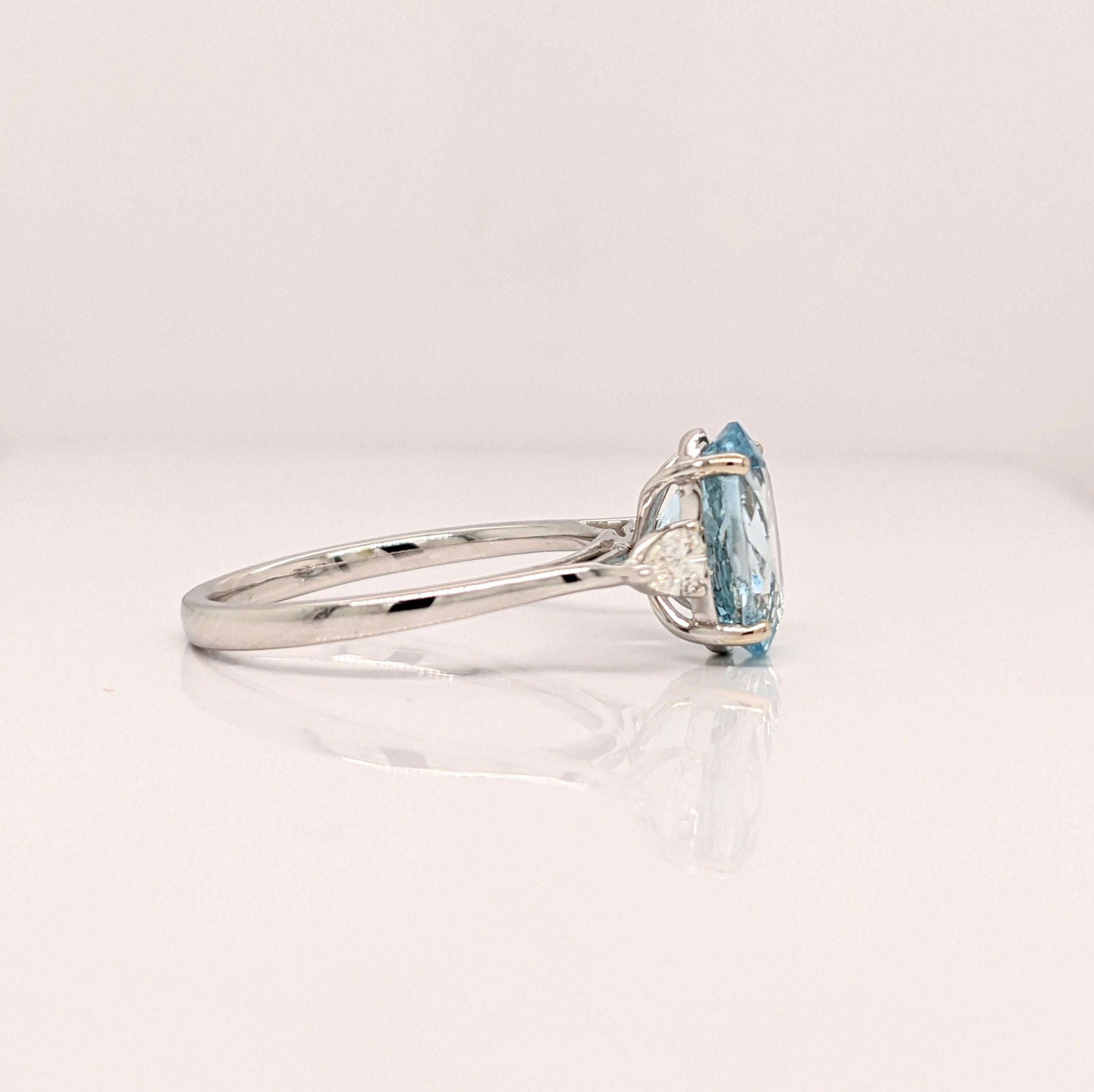 1.4ct Aquamarine Ring w Earth Mined Diamonds in Solid 14K White Gold Oval 10x8mm