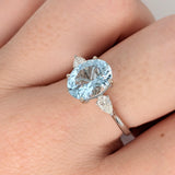 1.4ct Aquamarine Ring w Earth Mined Diamonds in Solid 14K White Gold Oval 10x8mm