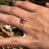 2ct Bicolor Tourmaline Ring w Earth Mined Diamonds in Solid 14K Yellow Gold | Emerald cut 9x6mm