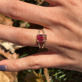 2ct Bicolor Tourmaline Ring w Earth Mined Diamonds in Solid 14K Yellow Gold | Emerald cut 9x6mm