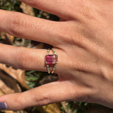 2ct Bicolor Tourmaline Ring w Earth Mined Diamonds in Solid 14K Yellow Gold | Emerald cut 9x6mm
