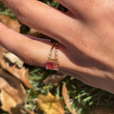 2ct Bicolor Tourmaline Ring w Earth Mined Diamonds in Solid 14K Yellow Gold | Emerald cut 9x6mm