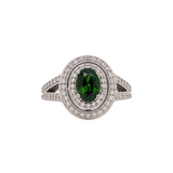 Stunning Chrome Diopside Ring w Earth Mined Diamonds in Solid 14K White Gold | Oval 7x5mm