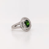 Stunning Chrome Diopside Ring w Earth Mined Diamonds in Solid 14K White Gold | Oval 7x5mm