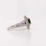 Stunning Chrome Diopside Ring w Earth Mined Diamonds in Solid 14K White Gold | Oval 7x5mm