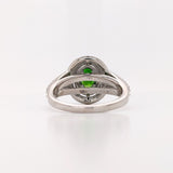 Stunning Chrome Diopside Ring w Earth Mined Diamonds in Solid 14K White Gold | Oval 7x5mm