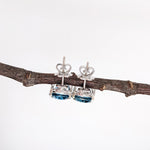 London Blue Topaz Drop Earrings w Earth Mined Diamonds in Solid 14K Gold 14x10mm