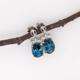 London Blue Topaz Drop Earrings w Earth Mined Diamonds in Solid 14K Gold 14x10mm