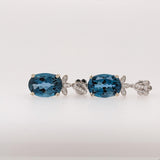 London Blue Topaz Drop Earrings w Earth Mined Diamonds in Solid 14K Gold 14x10mm