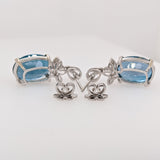 London Blue Topaz Drop Earrings w Earth Mined Diamonds in Solid 14K Gold 14x10mm