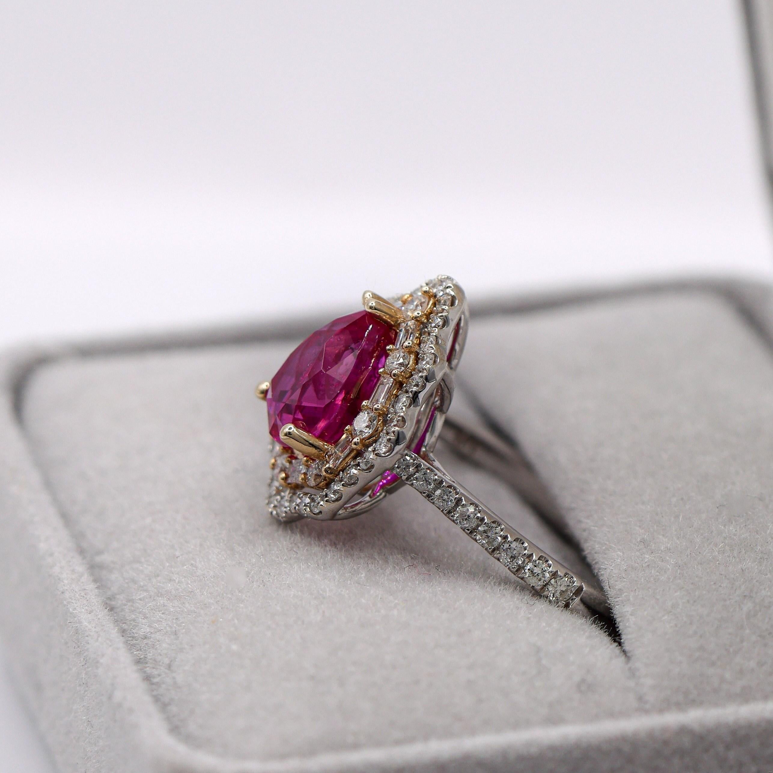 2ct Mozambique Ruby Ring w Natural Diamonds in Solid 14K Dual Tone Gold Pear Cut