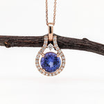 1.6ct Tanzanite Pendant w Earth Mined Diamonds in Solid 14K Rose Gold Round 8mm