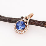 1.6ct Tanzanite Pendant w Earth Mined Diamonds in Solid 14K Rose Gold Round 8mm