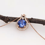 1.6ct Tanzanite Pendant w Earth Mined Diamonds in Solid 14K Rose Gold Round 8mm