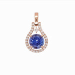 1.6ct Tanzanite Pendant w Earth Mined Diamonds in Solid 14K Rose Gold Round 8mm