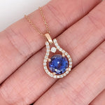1.6ct Tanzanite Pendant w Earth Mined Diamonds in Solid 14K Rose Gold Round 8mm