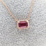 Timeless Ruby Necklace w Earth Mined Diamonds in Solid 14K Rose Gold EM Cut 7x5