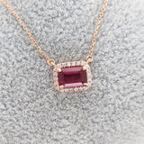 Timeless Ruby Necklace w Earth Mined Diamonds in Solid 14K Rose Gold EM Cut 7x5
