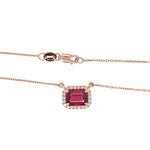 Timeless Ruby Necklace w Earth Mined Diamonds in Solid 14K Rose Gold EM Cut 7x5