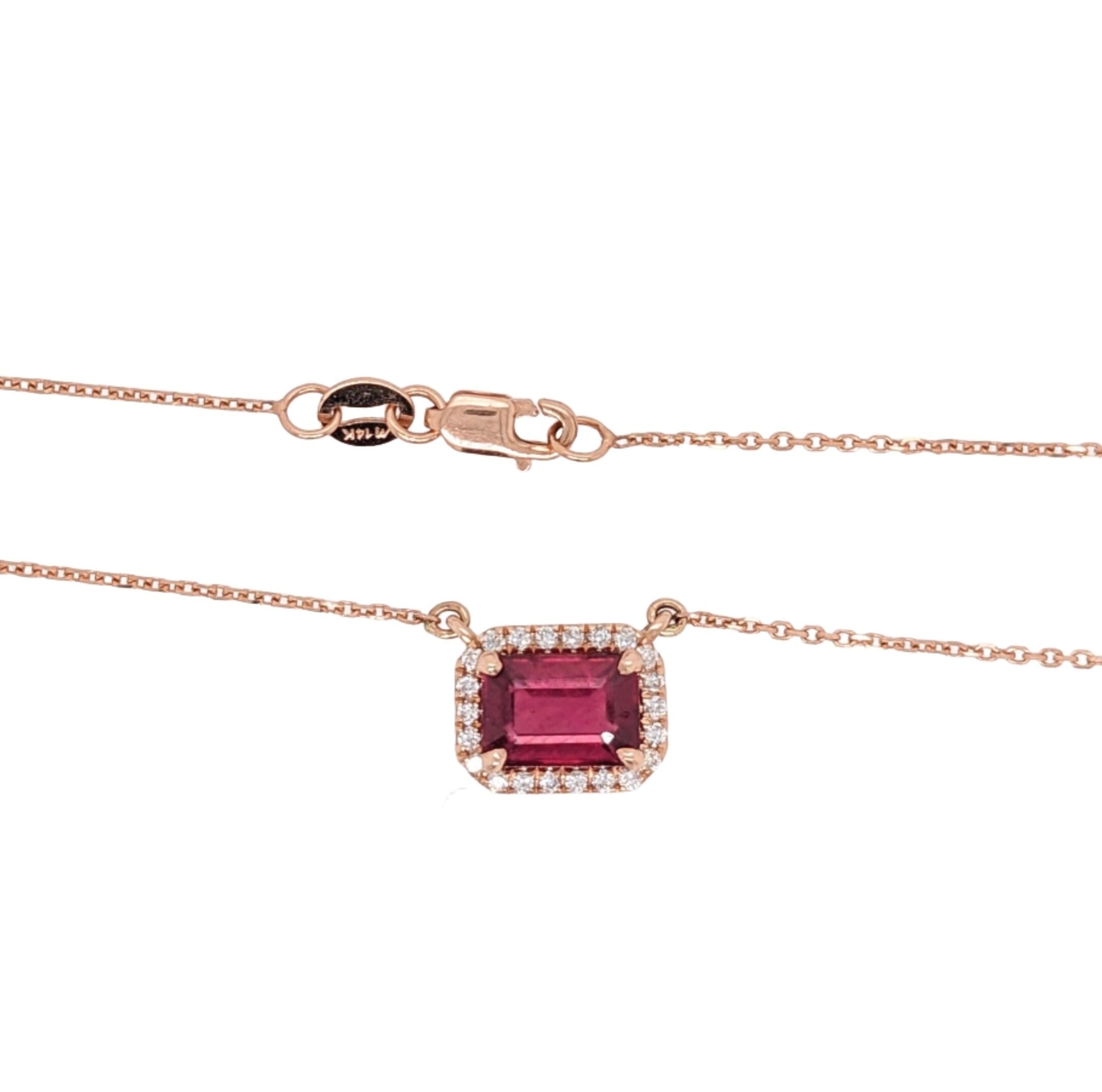 Timeless Ruby Necklace w Earth Mined Diamonds in Solid 14K Rose Gold EM Cut 7x5