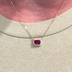 Timeless Ruby Necklace w Earth Mined Diamonds in Solid 14K Rose Gold EM Cut 7x5